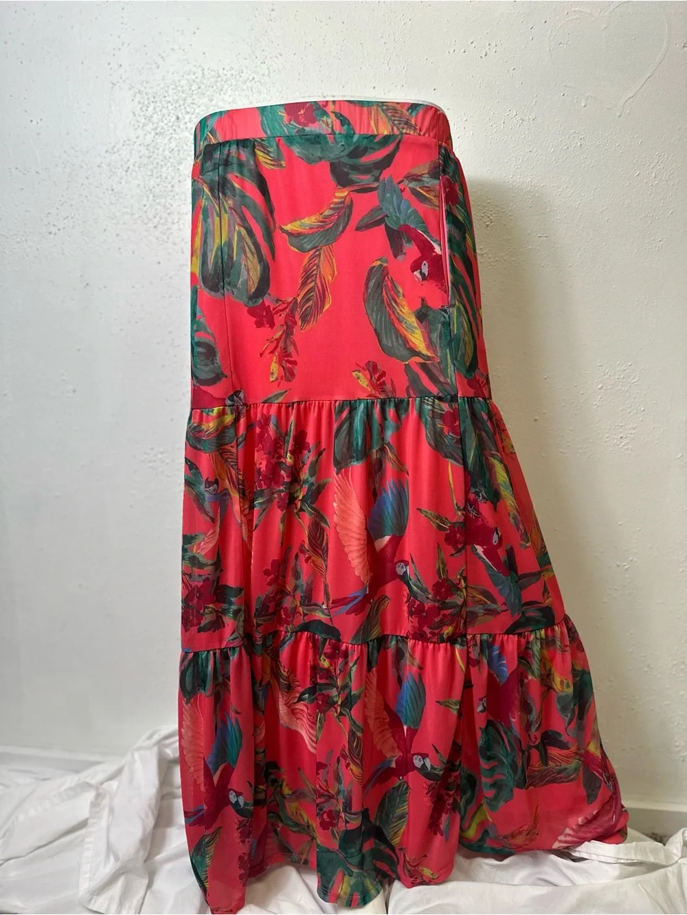 G by Giuliana Printed Aria Mesh Knit Tiered Maxi Skirt Multicolored Size Small
